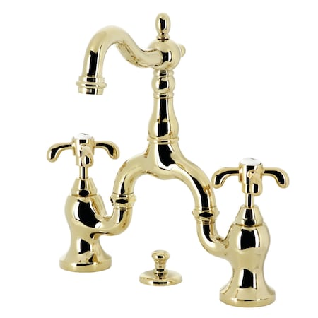 Kingston Brass Bridge Bathroom Faucet with Brass Pop-Up, Polished Brass KS7972TX